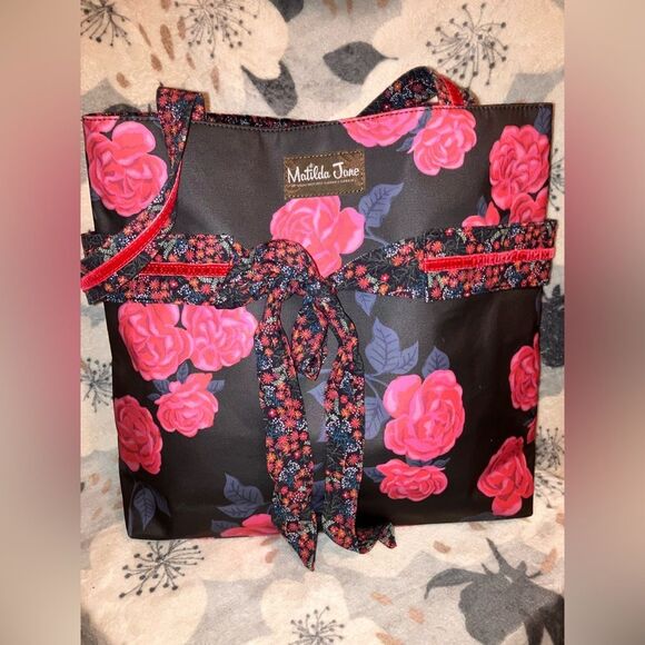 Matilda Jane Large Black and Pink Floral Tote Bag Like New - Picture 1 of 9